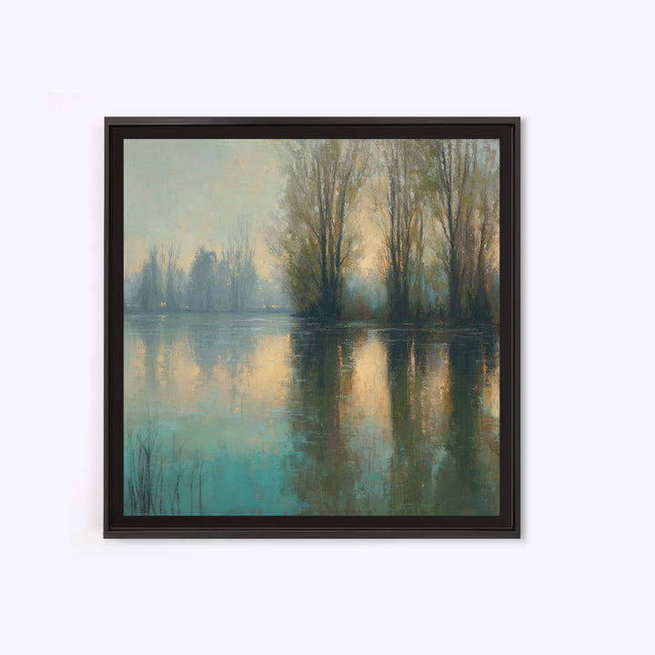 Misty Riverbank with Willow Trees Framed Canvas Print, Impressionist Art, Living Room Decor, Impression, Landscape Art, IMP-1x1-11