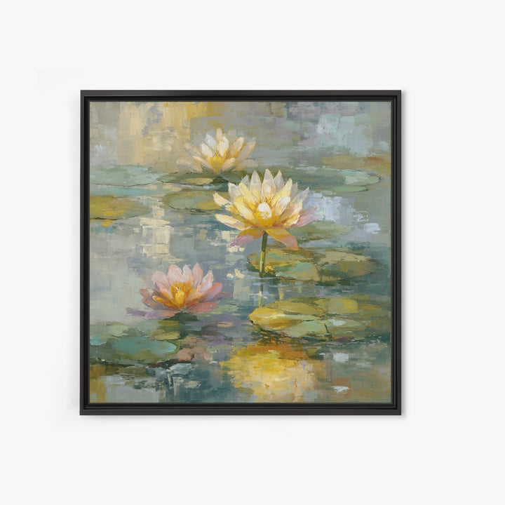 Water Lilies Floating on a Sunlit Pond Canvas Print, Impressionist Art, Room Decor, Living Room Decor, Fine Art, Impression, IMP-1x1-25