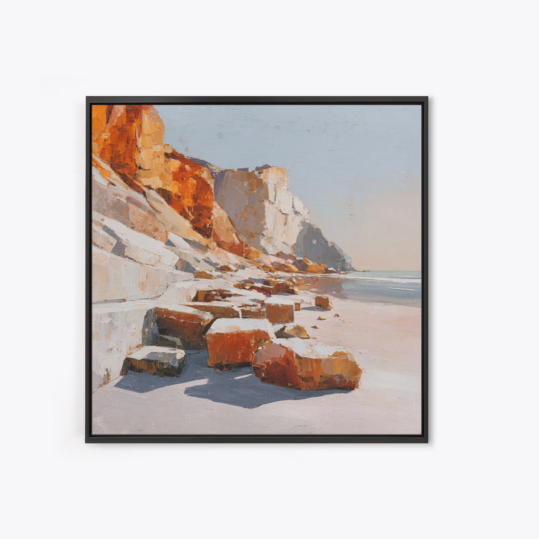 Soft Seaside Cliffs Framed Canvas Print, Impressionist Art, Textured Painting, Living Room Decor, Fine Art, Impression, IMP-1x1-29