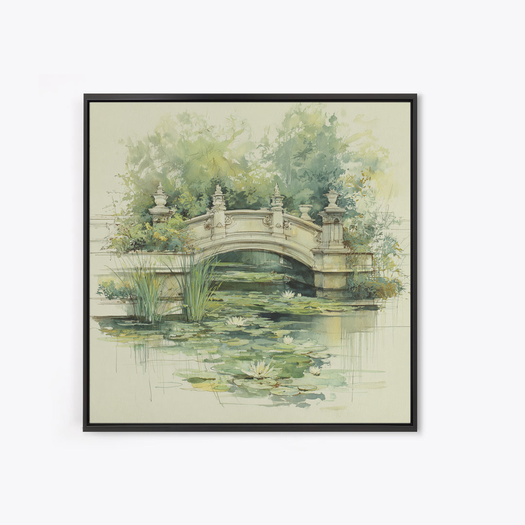 Water Garden Bridge Framed Canvas Print, Impressionist Art, Landscape Art, Living Room Decor, Fine Art, Impression, IMP-1x1-42
