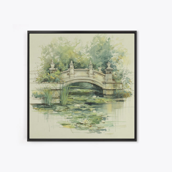 Water Garden Bridge Framed Canvas Print, Impressionist Art, Landscape Art, Living Room Decor, Fine Art, Impression, IMP-1x1-42