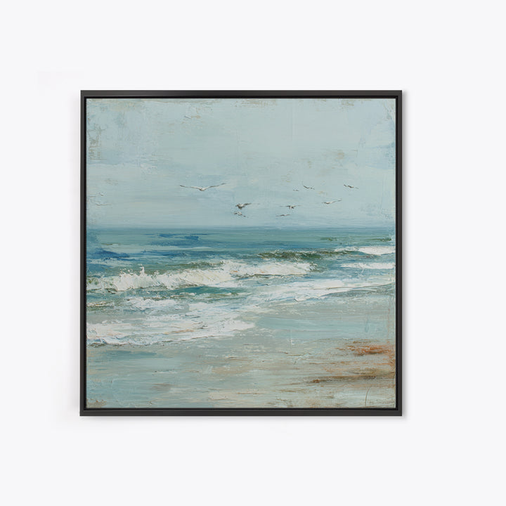 Coastal Beach Figures Framed Canvas Print, Impressionist Art, Floral Wall Art, Living Room Decor, Fine Art, Impression, IMP-1x1-43
