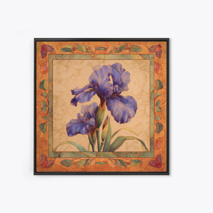 Iris Garden with Blue Violet Strokes Framed Canvas Print, Impressionist Art, Textured Wall Art, Living Room Decor, Impression, IMP-1x1-44