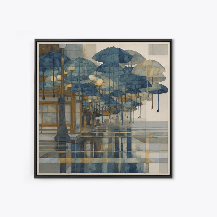 Rainy Boulevard with Umbrella Shapes Canvas Print, Impressionist Art, Luxury Decor, Living Room Decor, Abstract Art, Impression, IMP-1x1-45