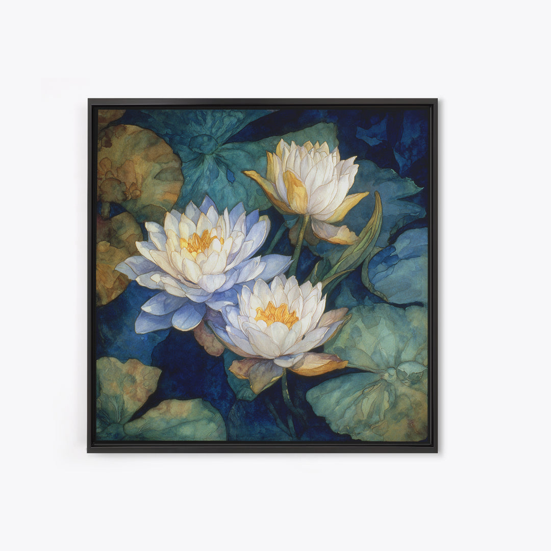 Water Lilies Floating on a Sunlit Pond Canvas Print, Impressionist Art, Room Decor, Living Room Decor, Fine Art, Impression, IMP-1x1-49