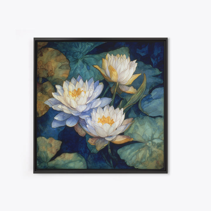 Water Lilies Floating on a Sunlit Pond Canvas Print, Impressionist Art, Room Decor, Living Room Decor, Fine Art, Impression, IMP-1x1-49