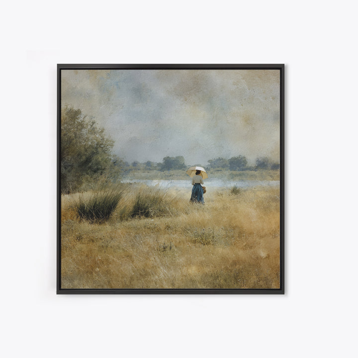 Woman with Parasol in Breezy Meadow Framed Canvas Print, Impressionist Art, Living Room Art, Living Room Decor, Oil Painting, IMP-1x1-51