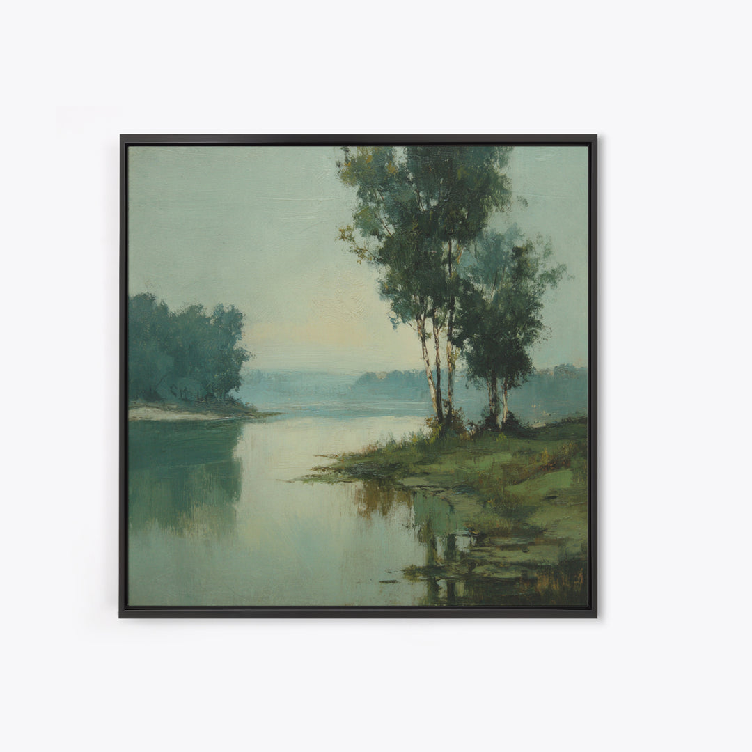 Misty Riverbank with Willow Trees Canvas Print, Impressionist Art, Gallery Decor, Living Room Decor, Fine Art, Impression, IMP-1x1-59