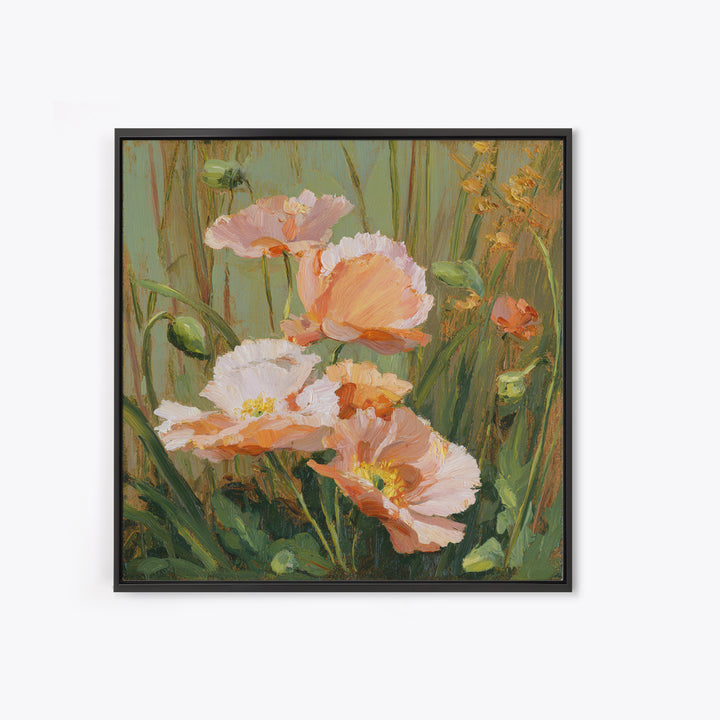 Poppies Blowing Through Green Grass Canvas Print, Impressionist Art, Abstract Painting, Living Room Decor, Fine Art, Impression, IMP-1x1-60