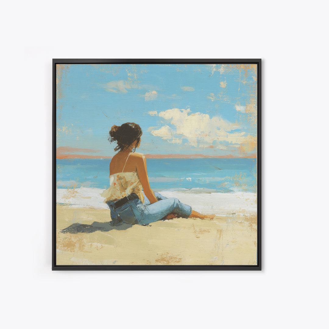 Coastal Beach Figures Framed Canvas Print, Impressionist Art, Modern Decor, Living Room Decor, Fine Art, Impression, Wall Decor, IMP-1x1-67
