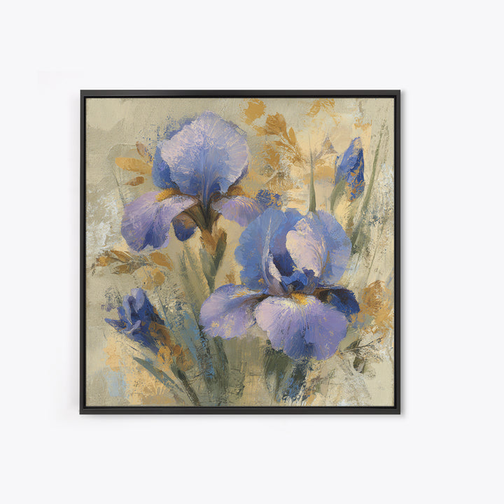 Iris Garden with Blue Violet Strokes Framed Canvas Print, Impressionist Art, Modern Art, Living Room Decor, Oil Painting, IMP-1x1-68