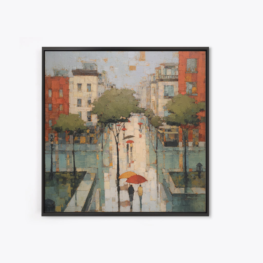 Rainy Boulevard with Umbrella Shapes Canvas Print, Impressionist Art, Luxury Decor, Living Room Decor, Abstract Art, Impression, IMP-1x1-69