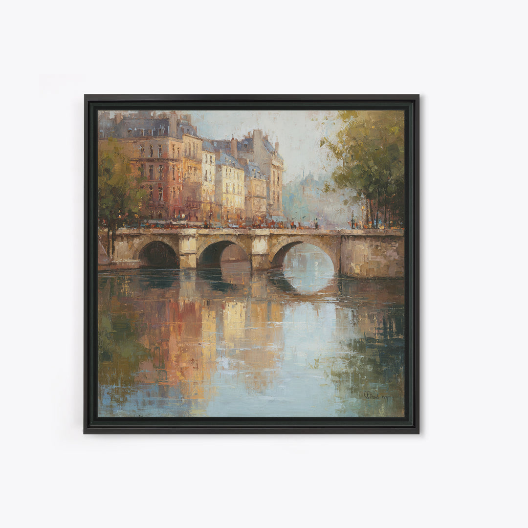 Paris Bridge Reflected Framed Canvas Print, Impressionist Art, Farmhouse Decor, Living Room Decor, Fine Art, Impression, IMP-1x1-7