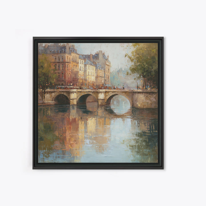 Paris Bridge Reflected Framed Canvas Print, Impressionist Art, Farmhouse Decor, Living Room Decor, Fine Art, Impression, IMP-1x1-7