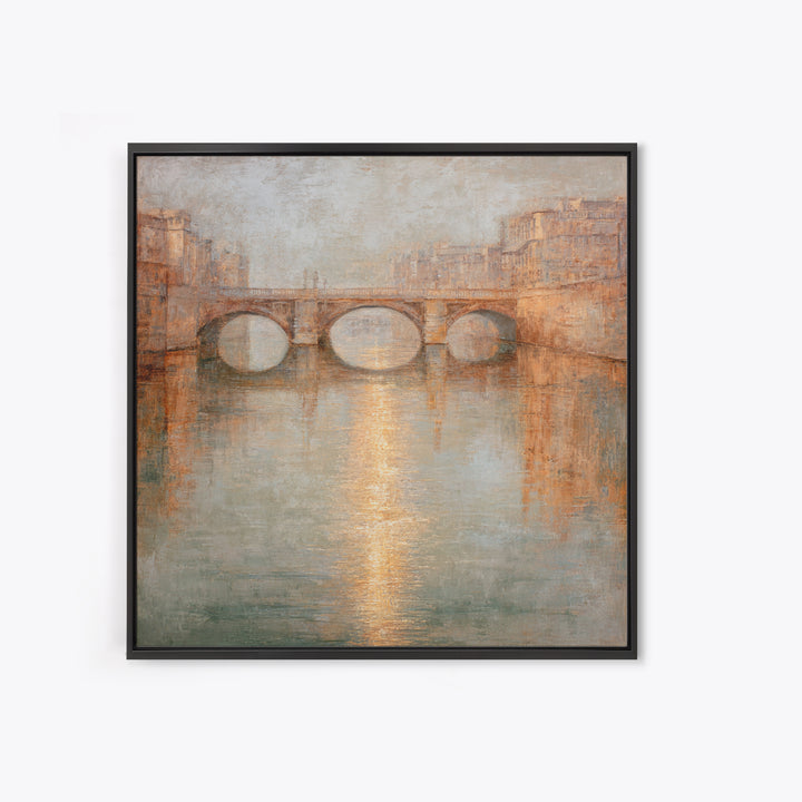 Paris Bridge Reflected Framed Canvas Print, Impressionist Art, Boho Decor, Living Room Decor, Oil Painting, Impression, IMP-1x1-79