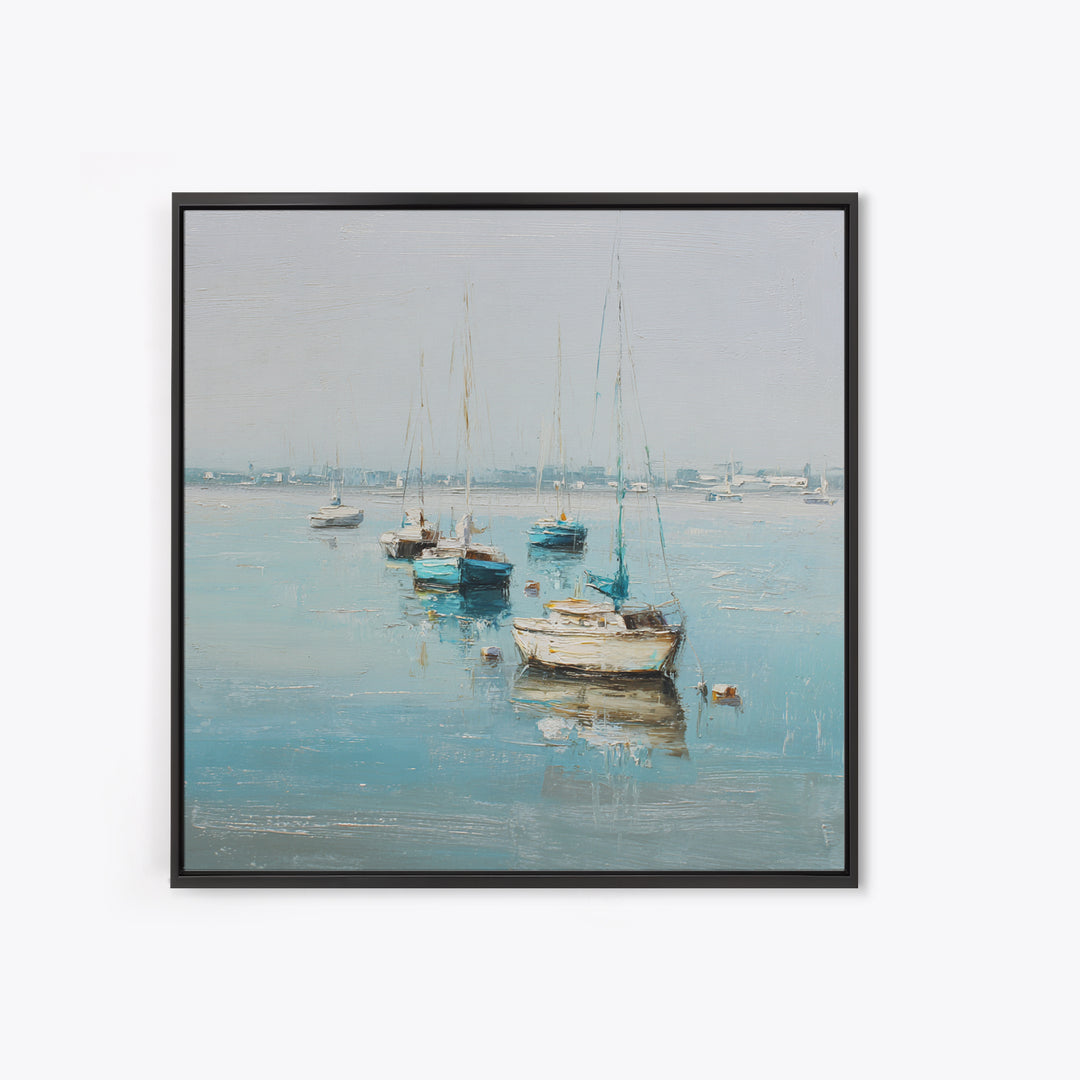 Sailboats on a Bright Sparkling Harbor Canvas Print, Impressionist Art, Painting, Living Room Decor, Fine Art, Impression, IMP-1x1-81