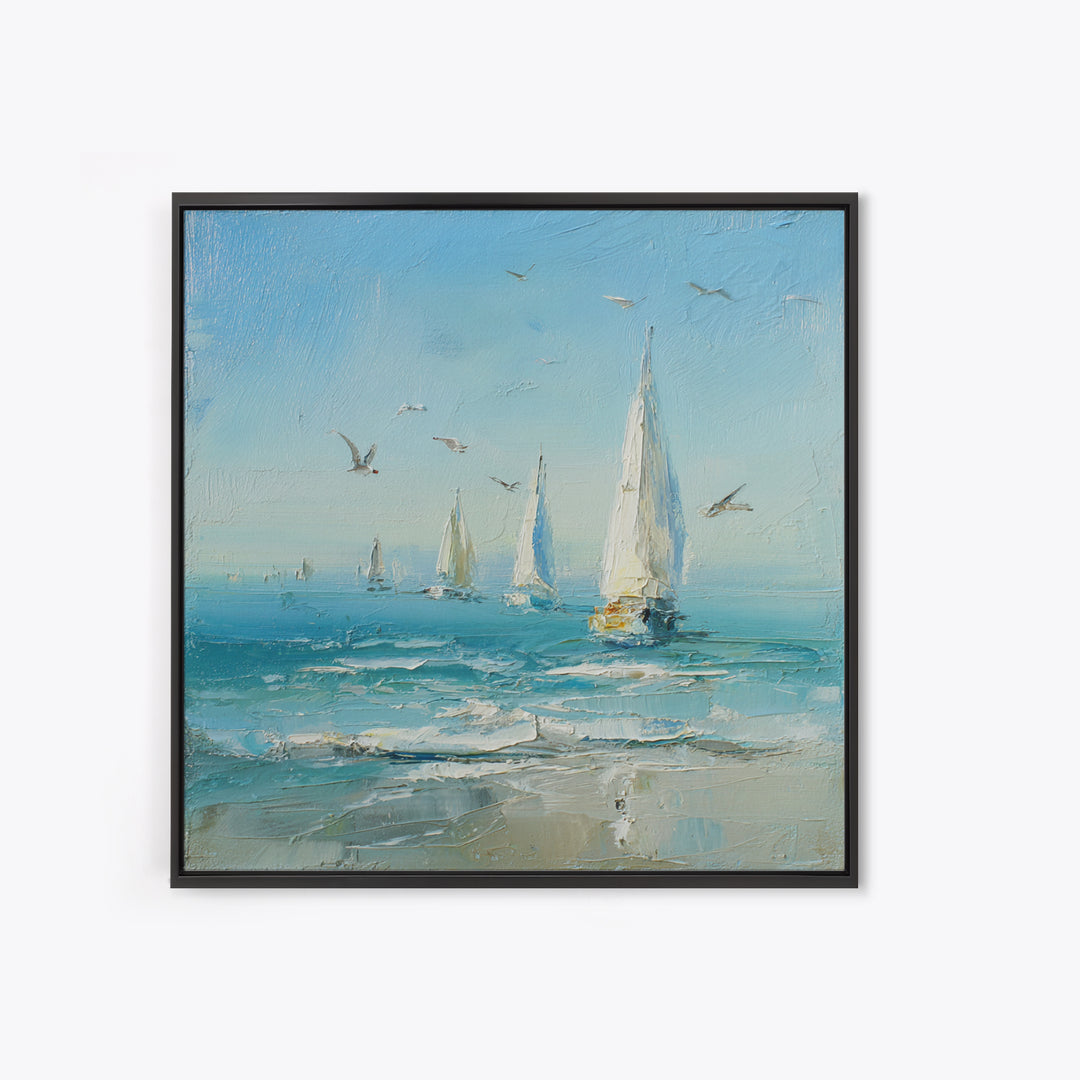 Sailboats on a Bright Sparkling Harbor Canvas Print, Impressionist Art, Statement Artwork, Living Room Decor, Impression, IMP-1x1-9
