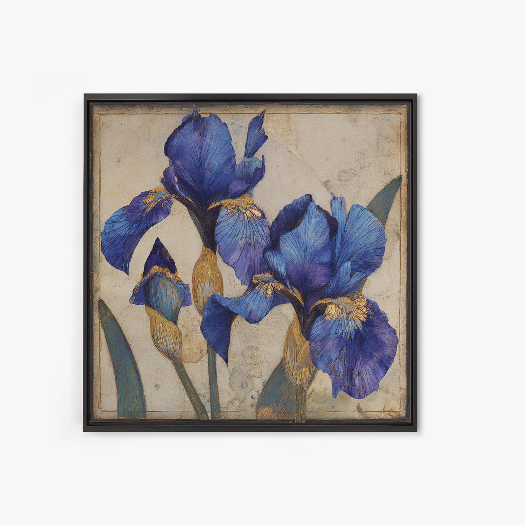 Iris Garden with Blue Violet Strokes Canvas Print, Impressionist Art, Flower Print, Living Room Decor, Watercolor Art, IMP-1x1-92