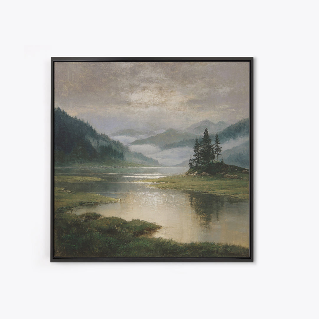 Mountain Lake with Sparkling Reflections Canvas Print, Impressionist Art, Original Painting, Living Room Decor, Impression, IMP-1x1-96