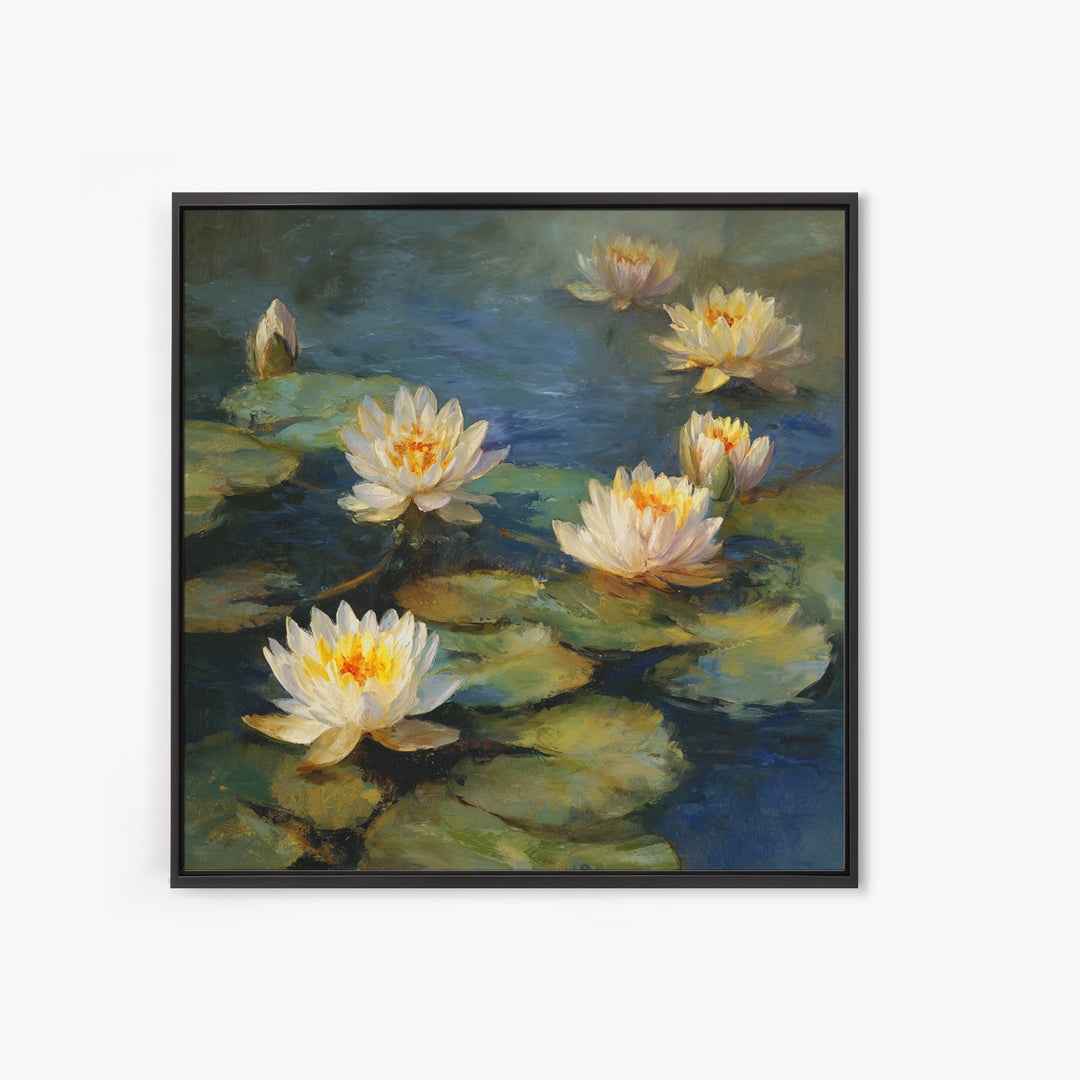 Water Lilies Floating on a Sunlit Pond Canvas Print, Impressionist Art, Oil Painting, Living Room Decor, Impression, IMP-1x1-97