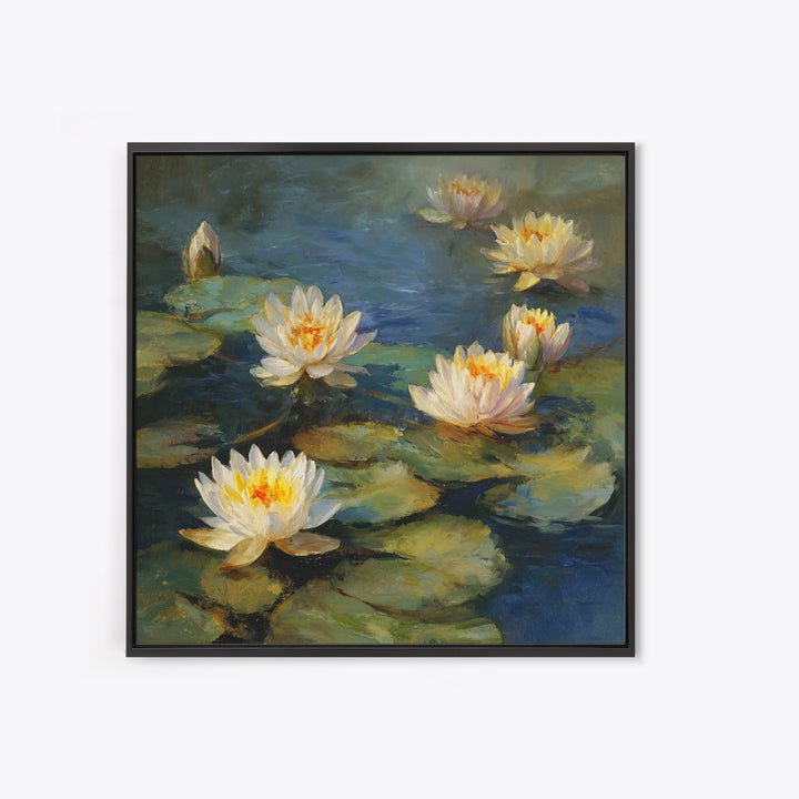 Water Lilies Floating on a Sunlit Pond Canvas Print, Impressionist Art, Oil Painting, Living Room Decor, Impression, IMP-1x1-97
