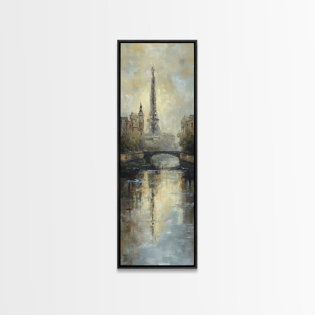 Paris Bridge Reflected Framed Canvas Print, Impressionist Art, Farmhouse Decor, Living Room Decor, Fine Art, Impression, IMP-1x3-19