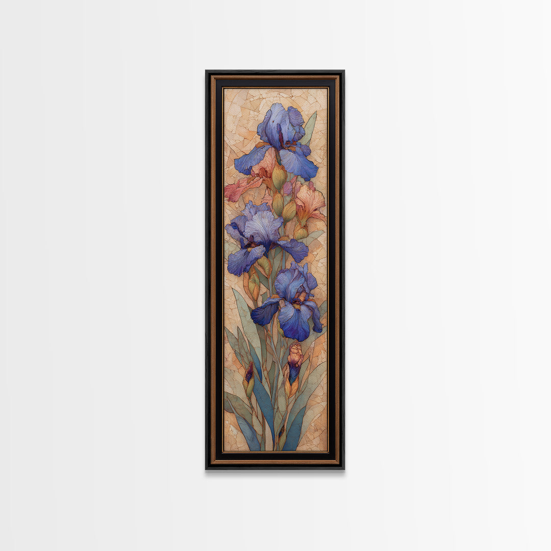Iris Garden with Blue Violet Strokes Canvas Print, Impressionist Art, Living Room Decor, Watercolor Art, Impression, IMP-1x3-32