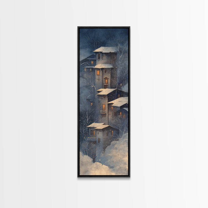 Snowy Village with Warm Glowing Windows Canvas Print, Impressionist Art, Modern Decor, Living Room Decor, Fine Art, Impression, IMP-1x3-49