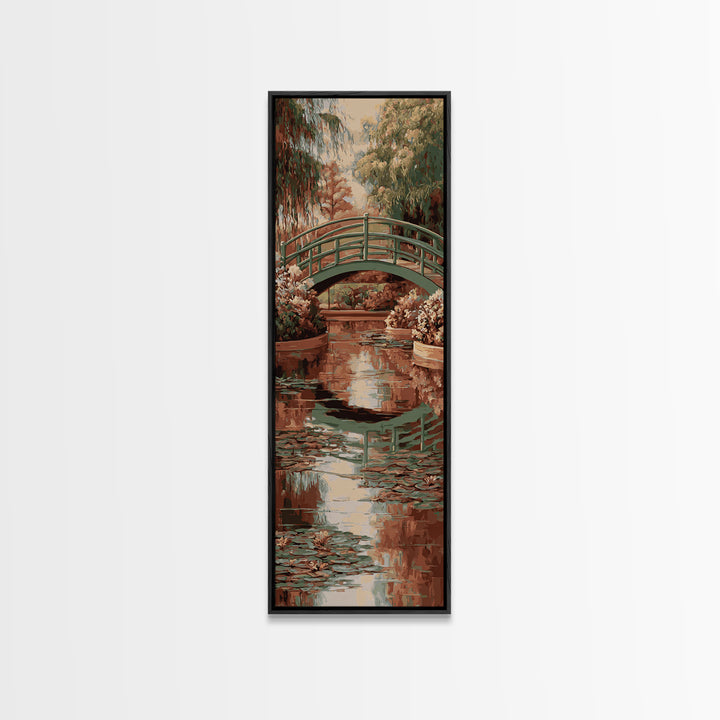 Water Garden Bridge Framed Canvas Print, Impressionist Art, Living Room Art, Living Room Decor, Watercolor Art, Impression, IMP-1x3-54