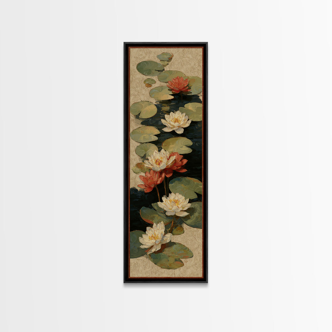 Water Lilies Floating on a Sunlit Pond Framed Canvas Print, Impressionist Art, Art Print, Living Room Decor, Impression, IMP-1x3-61