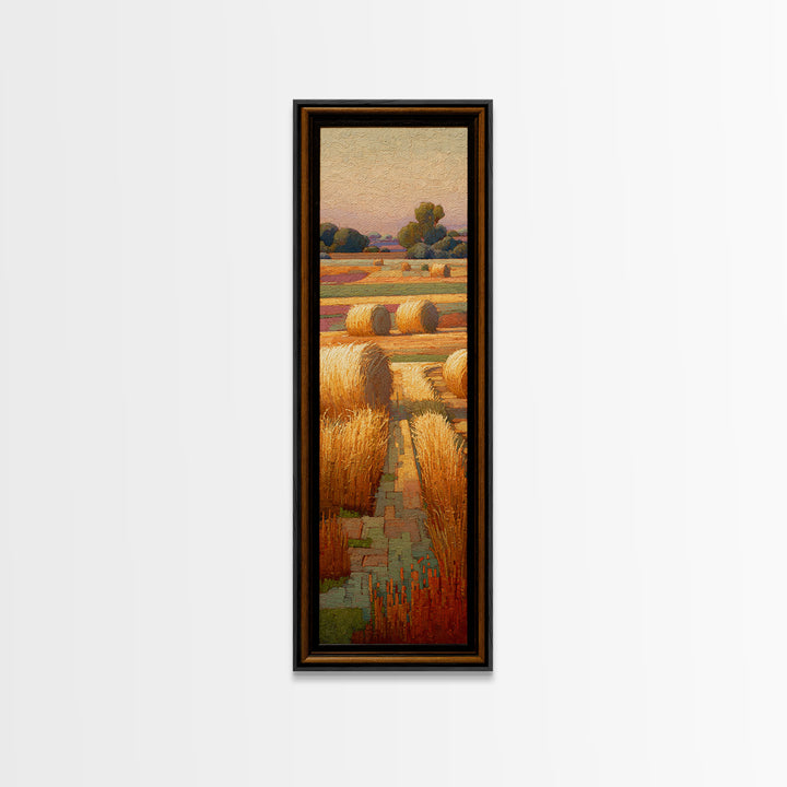 Haystacks Glowing at Golden Hour Framed Canvas Print, Impressionist Art, Living Room Wall Art, Living Room Decor, Impression, IMP-1x3-64