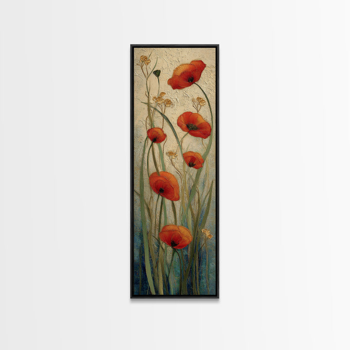 Poppies Blowing Through Green Grass Canvas Print, Impressionist Art, Abstract Painting, Living Room Decor, Fine Art, Impression, IMP-1x3-72