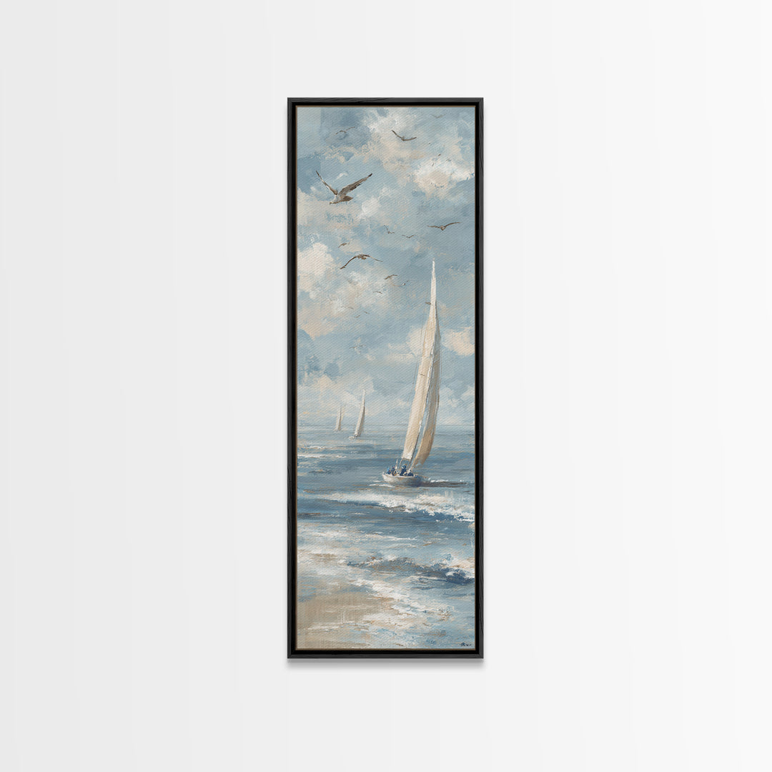 Coastal Beach Figures Framed Canvas Print, Impressionist Art, Colorful Wall Art, Living Room Decor, Fine Art, Impression, IMP-1x3-79