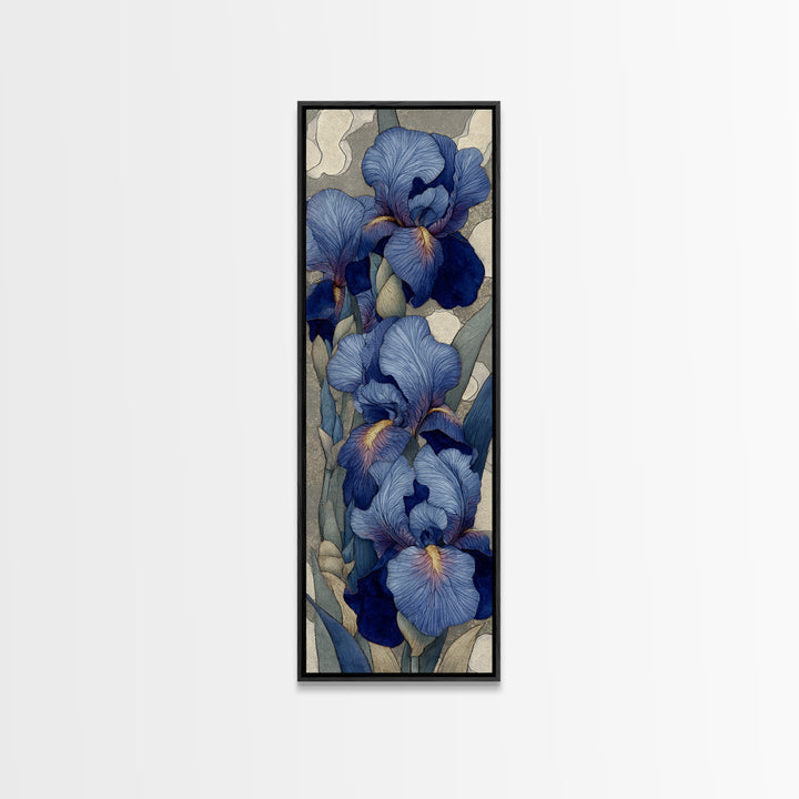 Iris Garden with Blue Violet Strokes Framed Canvas Print, Impressionist Art, Modern Art, Living Room Decor, Oil Painting, IMP-1x3-80