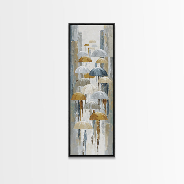 Rainy Boulevard with Umbrella Shapes Canvas Print, Impressionist Art, Abstract Painting, Living Room Decor, Abstract Art, IMP-1x3-81