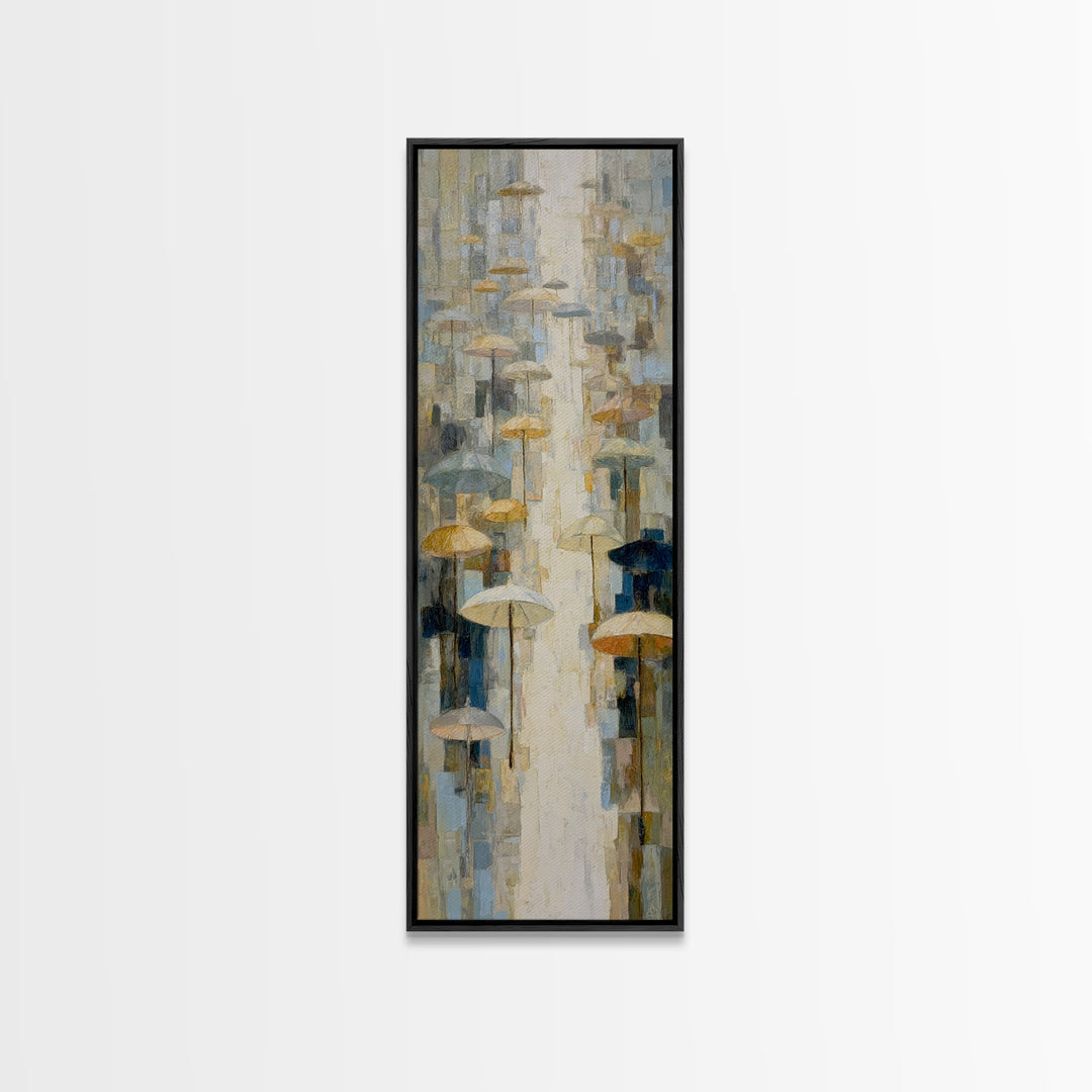 Rainy Boulevard with Umbrella Shapes Canvas Print, Impressionist Art, Luxury Decor, Living Room Decor, Abstract Art, Impression, IMP-1x3-9