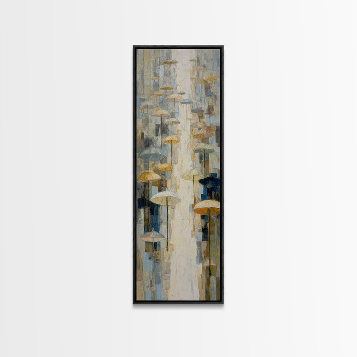 Rainy Boulevard with Umbrella Shapes Canvas Print, Impressionist Art, Luxury Decor, Living Room Decor, Abstract Art, Impression, IMP-1x3-9