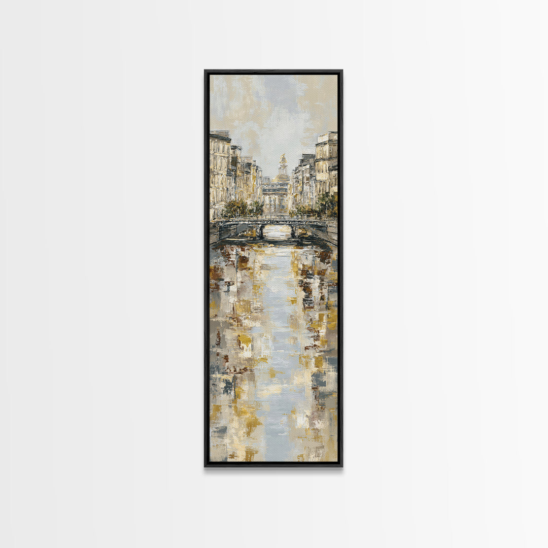Paris Bridge Reflected Framed Canvas Print, Impressionist Art, Boho Decor, Living Room Decor, Oil Painting, Impression, IMP-1x3-91