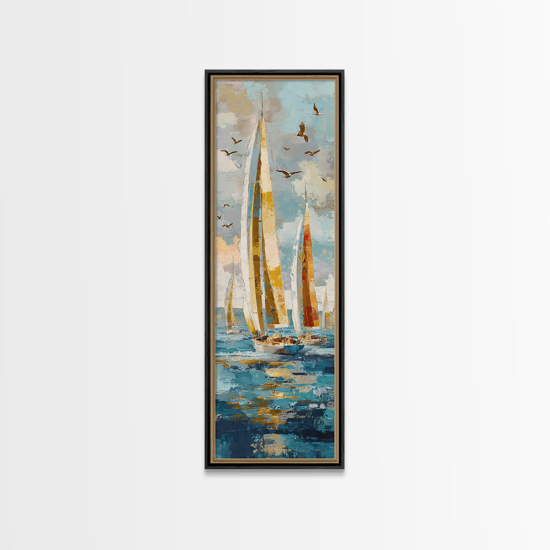Sailboats on a Bright Sparkling Harbor Canvas Print, Impressionist Art, Original Painting, Living Room Decor, Impression, IMP-1x3-93