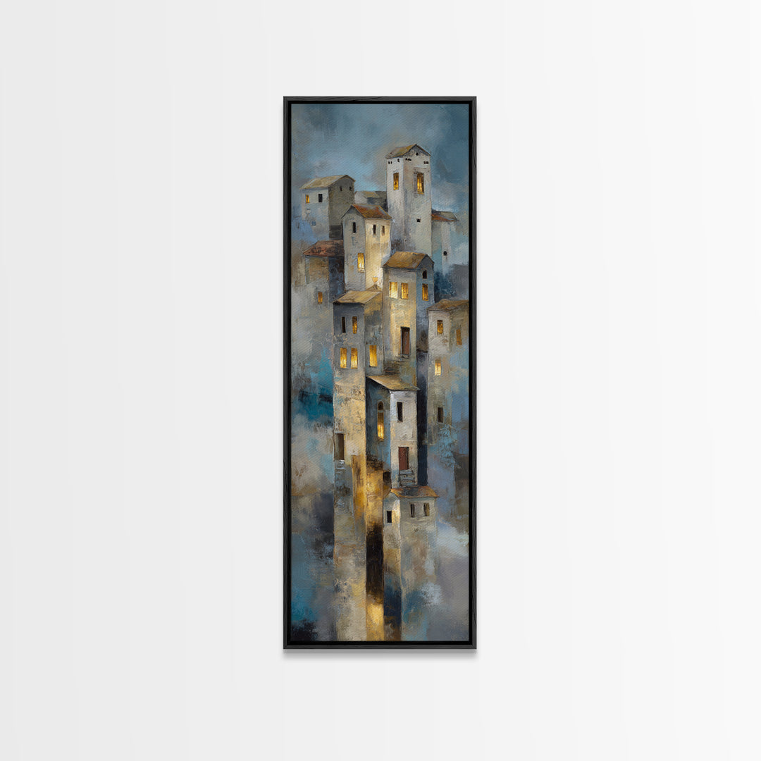Snowy Village with Warm Glowing Windows Canvas Print, Impressionist Art, Boho Decor, Living Room Decor, Oil Painting, IMP-1x3-97