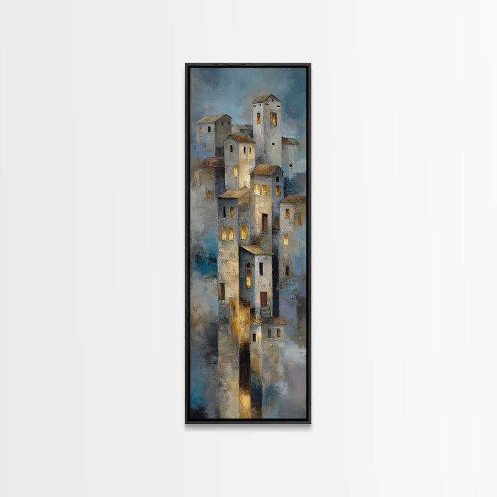 Snowy Village with Warm Glowing Windows Canvas Print, Impressionist Art, Boho Decor, Living Room Decor, Oil Painting, IMP-1x3-97