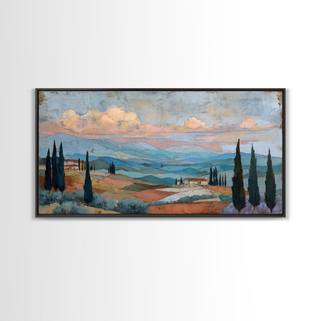 Sunset over Lavender Field Framed Canvas Print, Impressionist Art, Contemporary Art, Living Room Decor, Fine Art, Impression, IMP-2x1-10