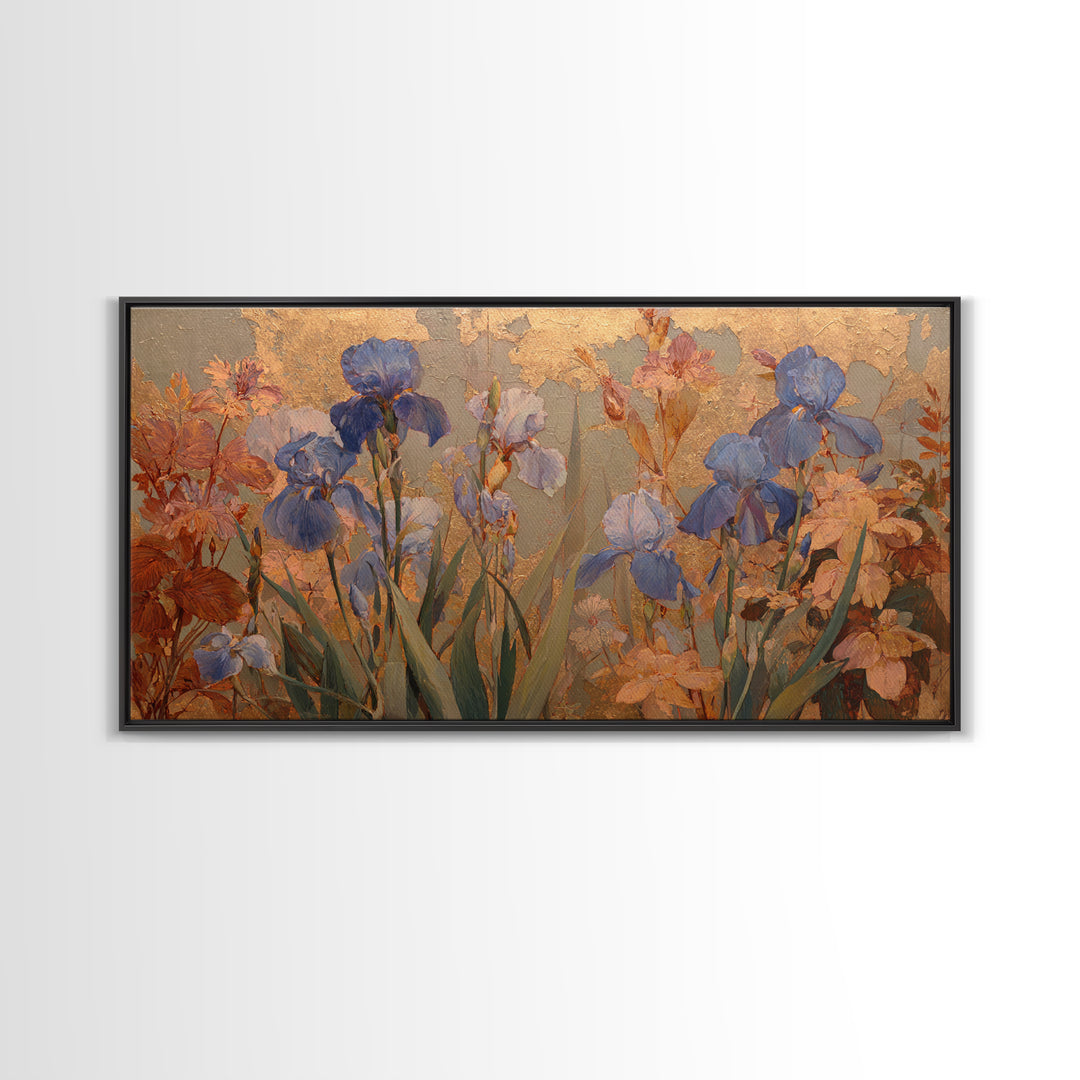 Iris Garden with Blue Violet Strokes Canvas Print, Impressionist Art, Fine Art Print, Living Room Decor, Impression, IMP-2x1-16
