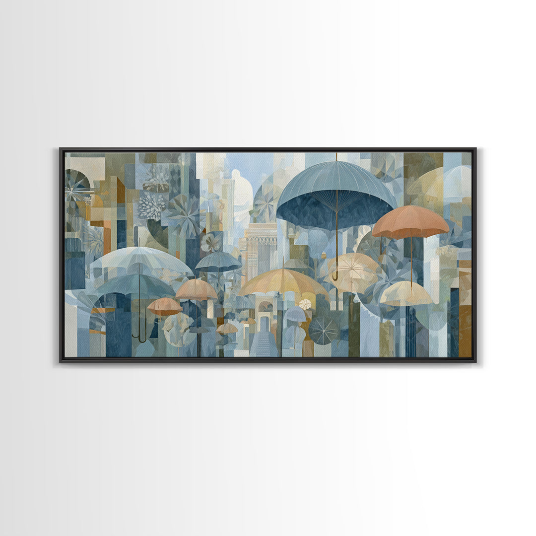 Rainy Boulevard with Umbrella Shapes Canvas Print, Impressionist Art, Living Room Decor, Abstract Art, Impression, IMP-2x1-17