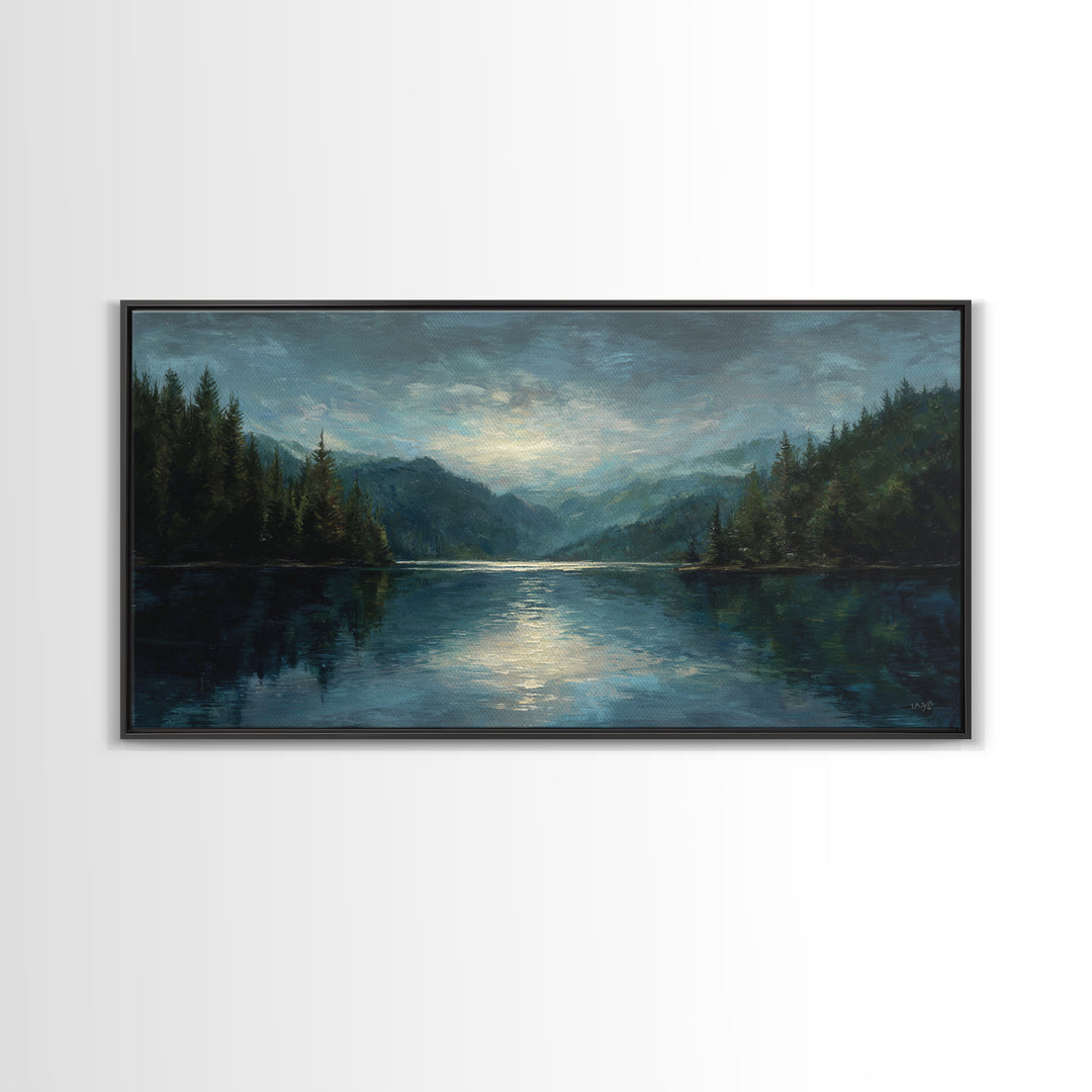 Mountain Lake with Sparkling Reflections Canvas Print, Impressionist Art, Statement Artwork, Living Room Decor, Impression, IMP-2x1-20