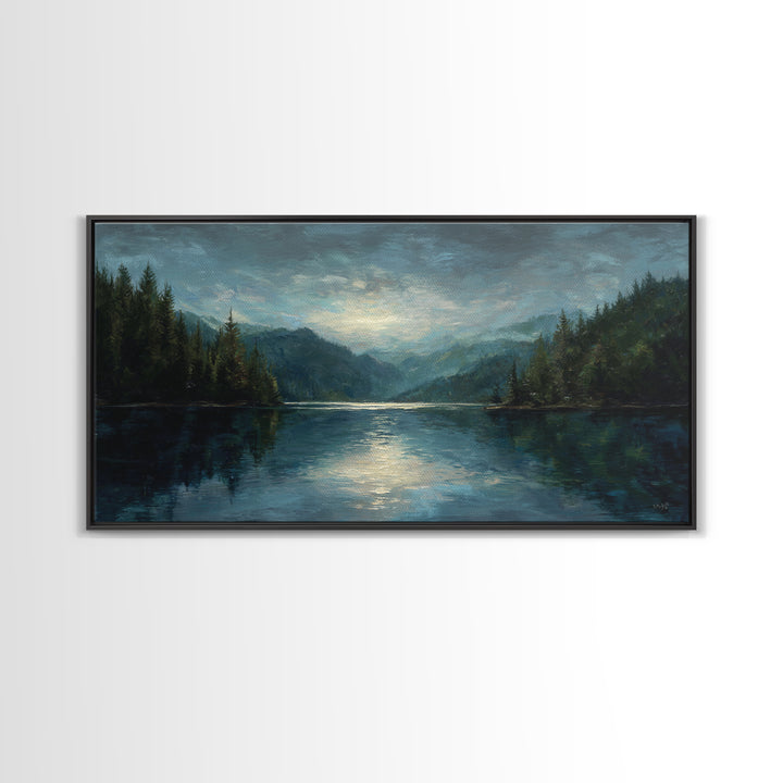 Mountain Lake with Sparkling Reflections Canvas Print, Impressionist Art, Statement Artwork, Living Room Decor, Impression, IMP-2x1-20