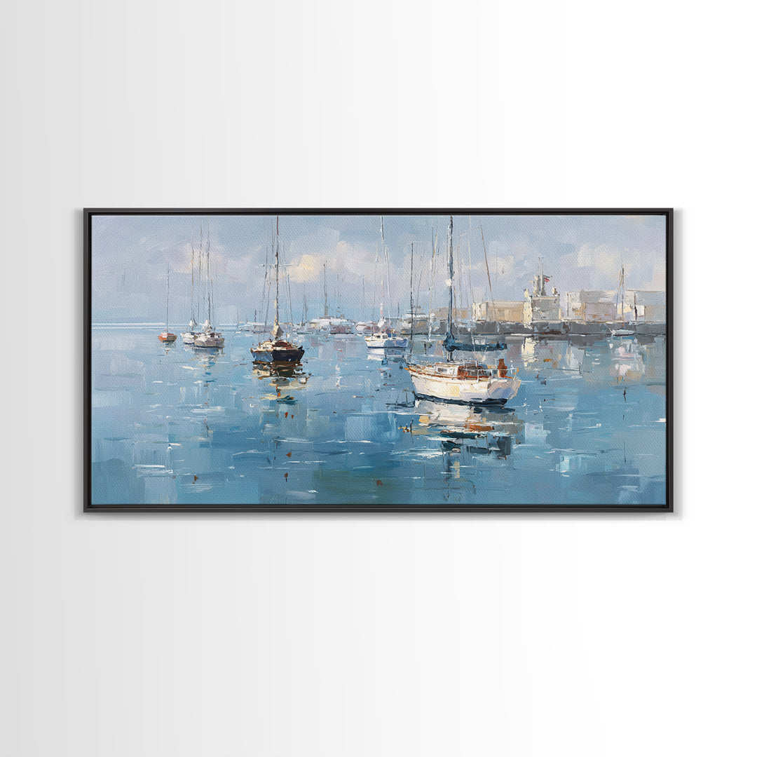 Sailboats on a Bright Sparkling Harbor Canvas Print, Impressionist Art, Original Art, Living Room Decor, Impression, IMP-2x1-29