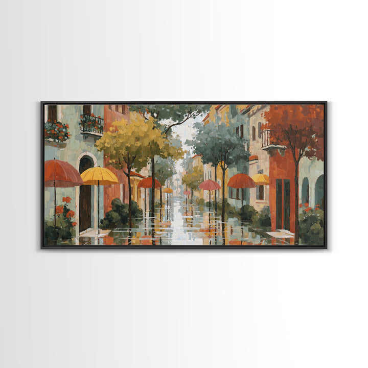 Rainy Boulevard with Umbrella Shapes Canvas Print, Impressionist Art, Living Room Decor, Abstract Art, Impression, IMP-2x1-41