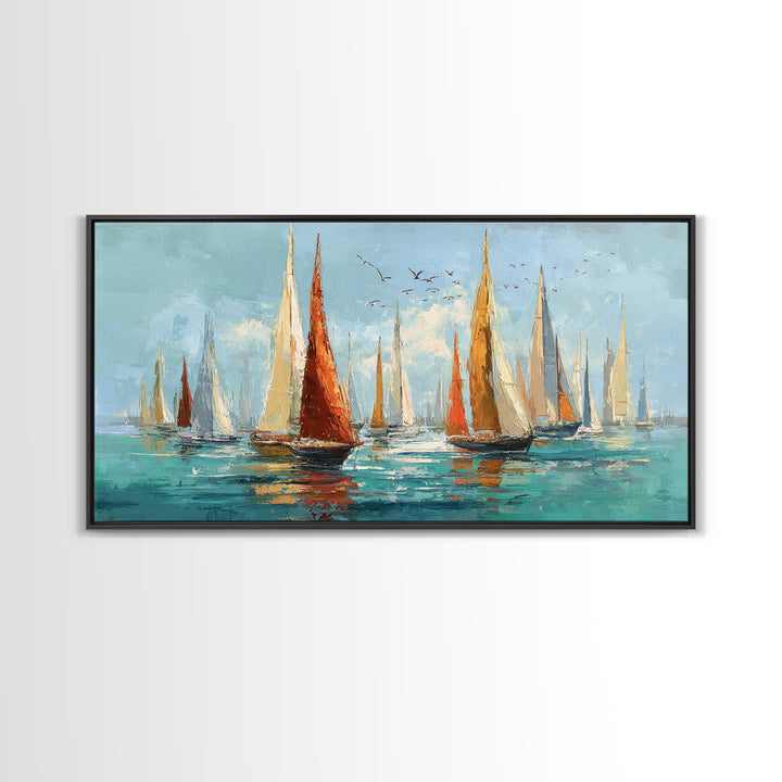 Sailboats on a Bright Sparkling Harbor Canvas Print, Impressionist Art, Original Art, Living Room Decor, Impression, IMP-2x1-5