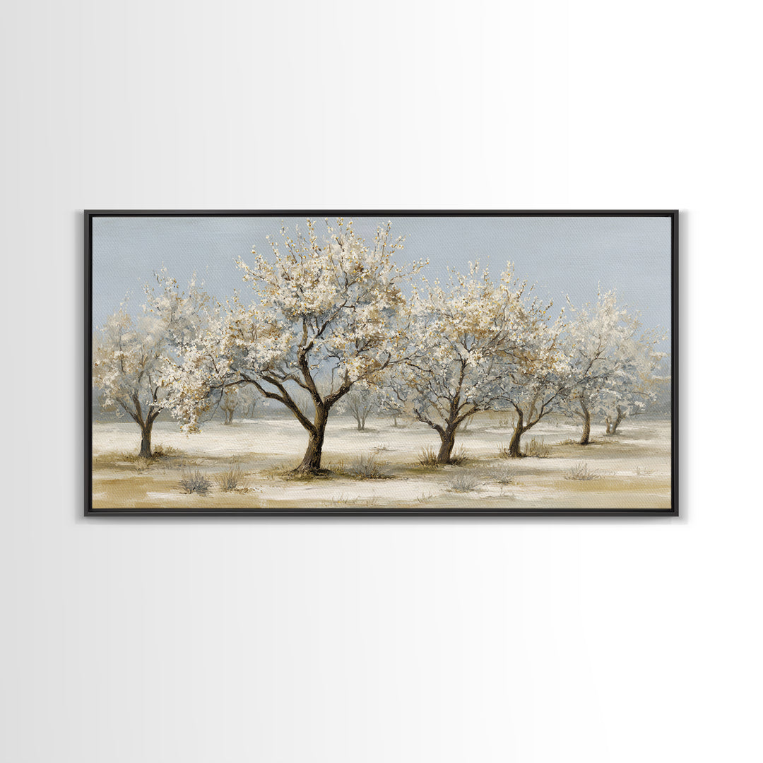 Spring Orchard with Blossoming Trees Framed Canvas Print, Impressionist Art, Painting, Living Room Decor, Fine Art, Impression, IMP-2x1-50